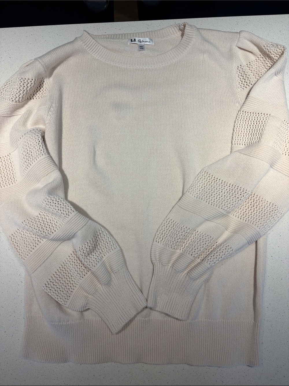 Reitmans Cream Knitted Crewneck Sweater with Textured Sleeves